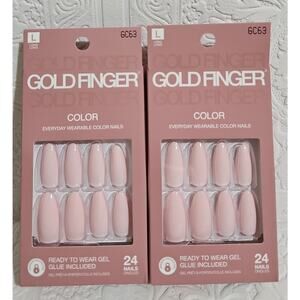NEW Set of Two Packs GoldFinger Press On Nails 24 pcs Long Oval Chalet Pink